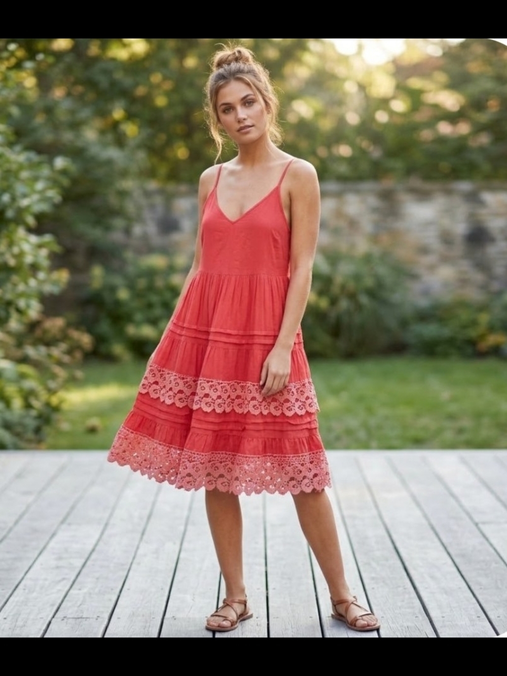 fab'rik Coral Lace-Trim Midi Sundress Sz Small